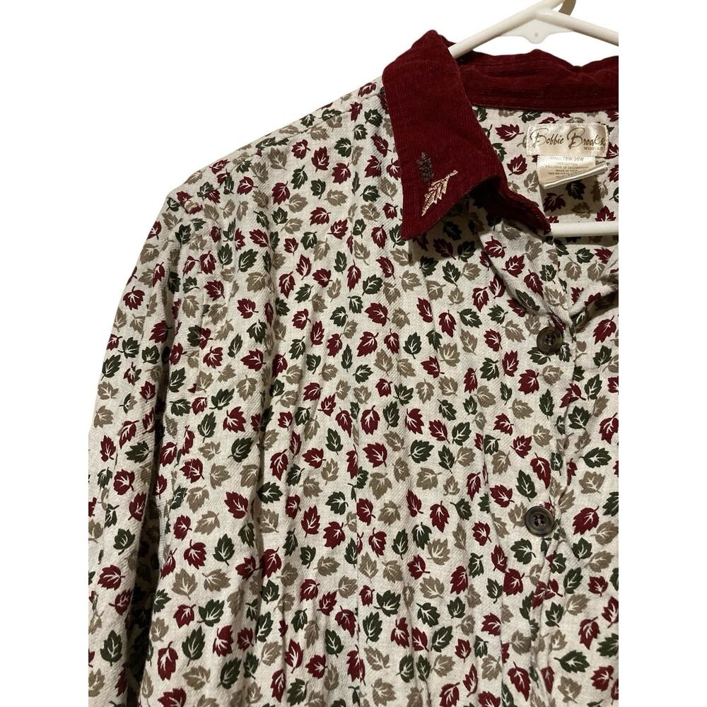 Womens VTG Bobbie Brooks Button Up Shirt Sz 18W/ 20W Fall Leaves Corduroy Collar